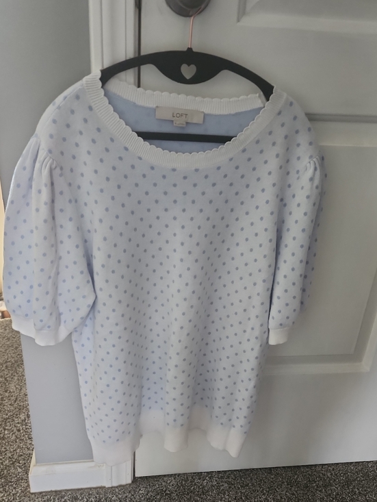LOFT Tops - LOFT Light Blue Polka Dot Puff Sleeve Sweater